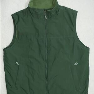 L.L Bean Men's L Green Nylon/Fleece Zip Front Vest SUPER CLEAN